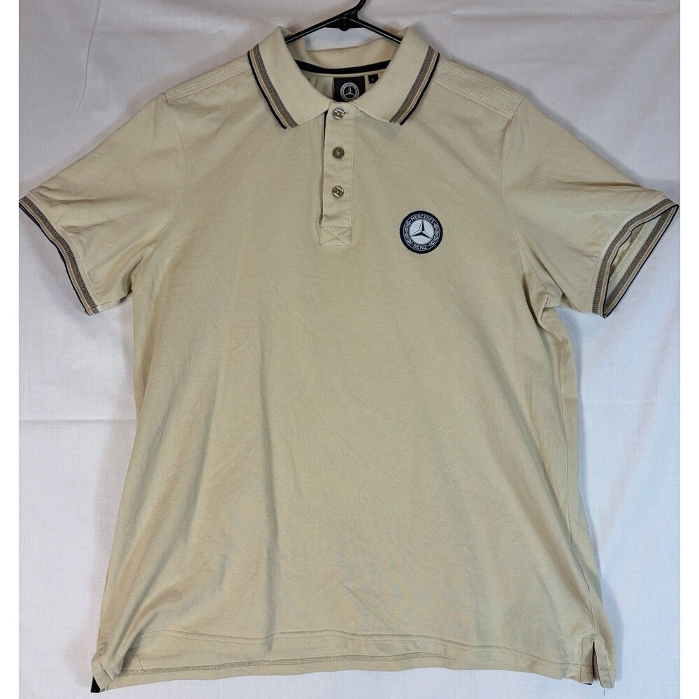 Mercedes Benz Shirt Branded Polo S/S Organic Pique Cotton Cream Men’s Size Large